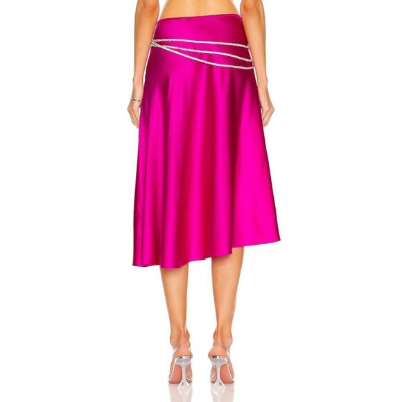 Nue Studio Laetitia Skirt in Fuchsia Pink Small New Womens Satin Midi - Picture 2 of 13